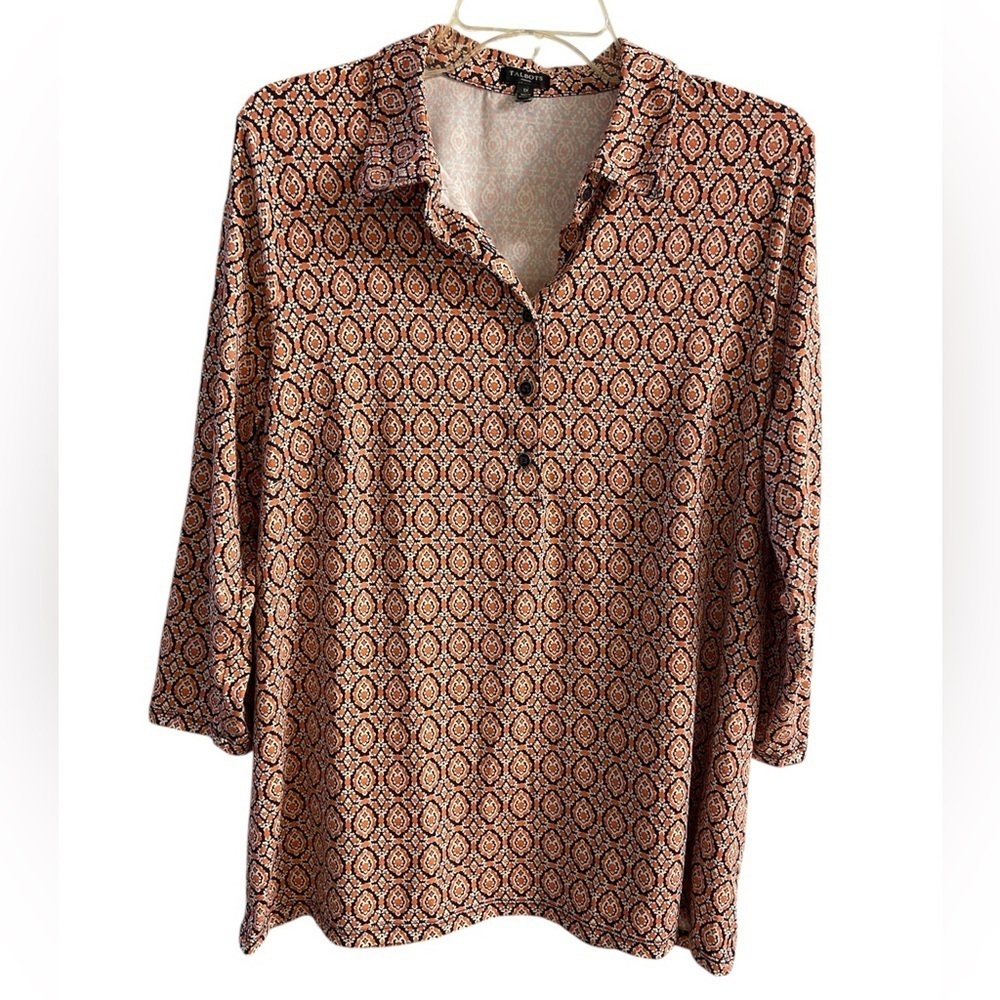 Talbots pop over blouse 3/4 sleeves coral 1X